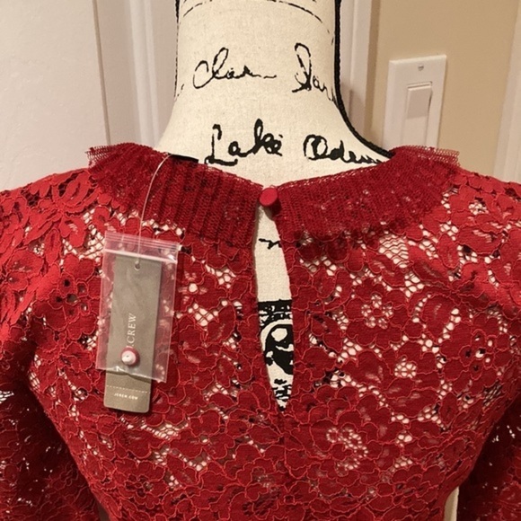 NWT J. Crew Cherry Red Lace Top with Tulle Ruffle XS $128 - Picture 10 of 11